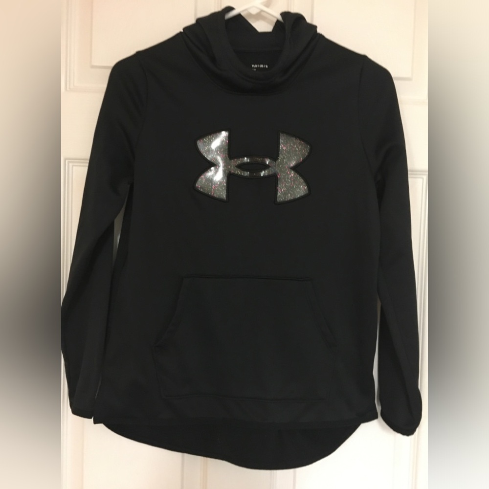 Under Armour Fleece Glitter Logo Hoodie Sz Youth Large Black Coupe Hoodie